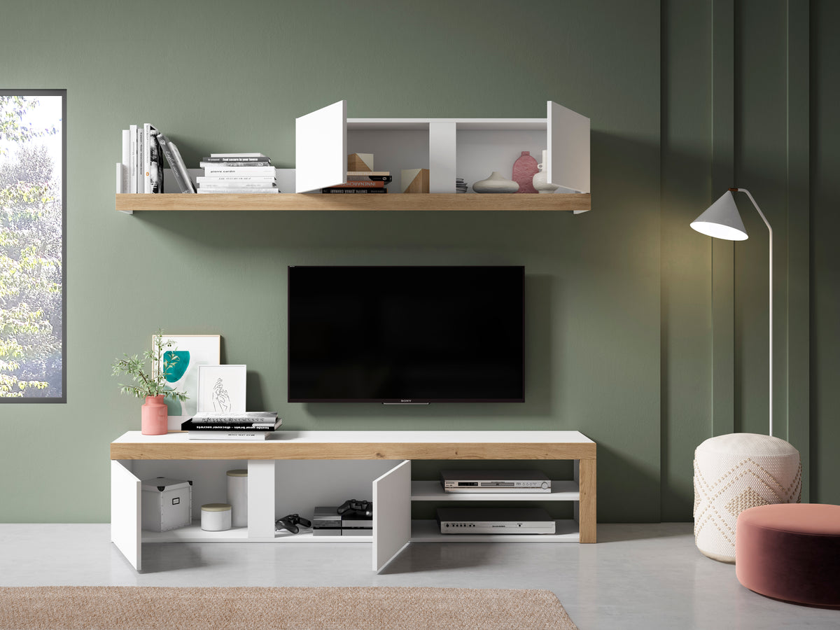 Composición de salón Fly 180 cm – Blanco Mate / Naturale