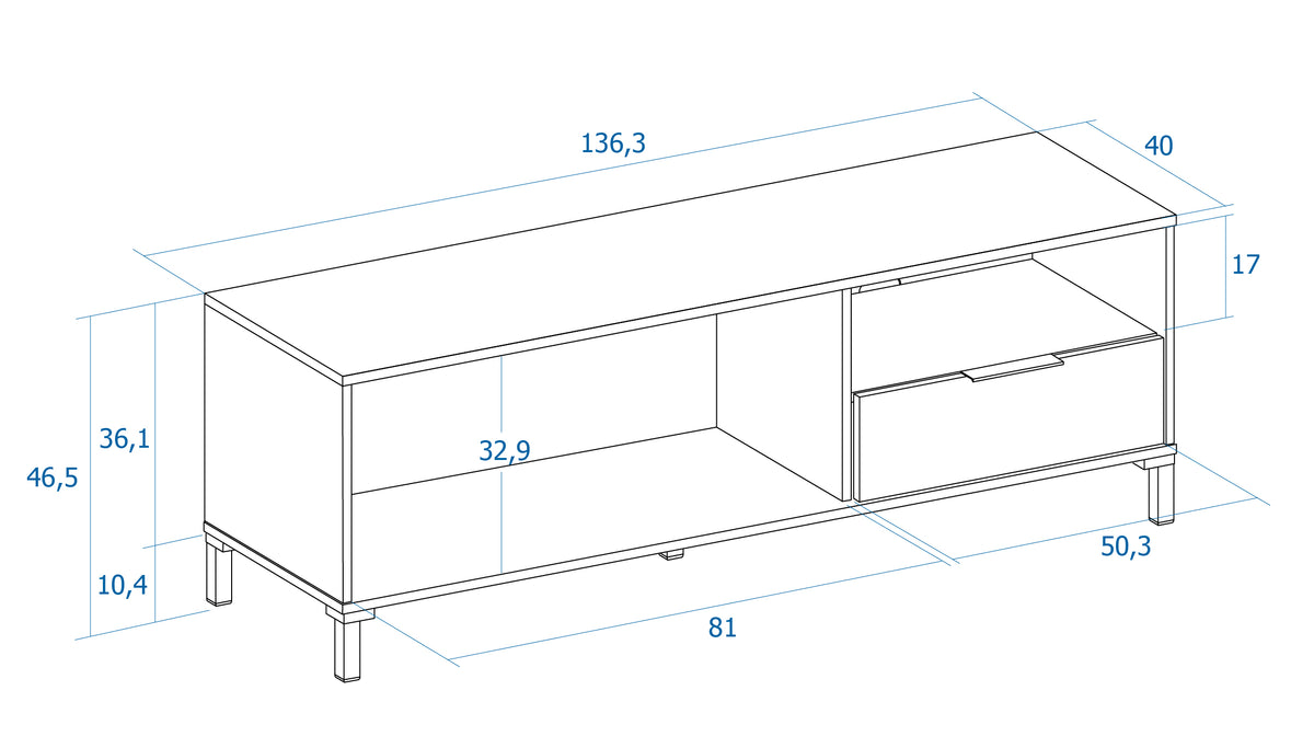 Mueble TV Tokio 1 cajón, 2 puertas y hueco 136 cm – Albo Rayado