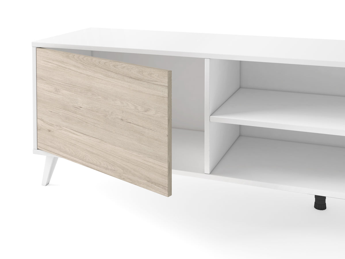 Mueble TV Tito 2 puertas y 2 huecos 180 cm – Blanco Mate y Sahara