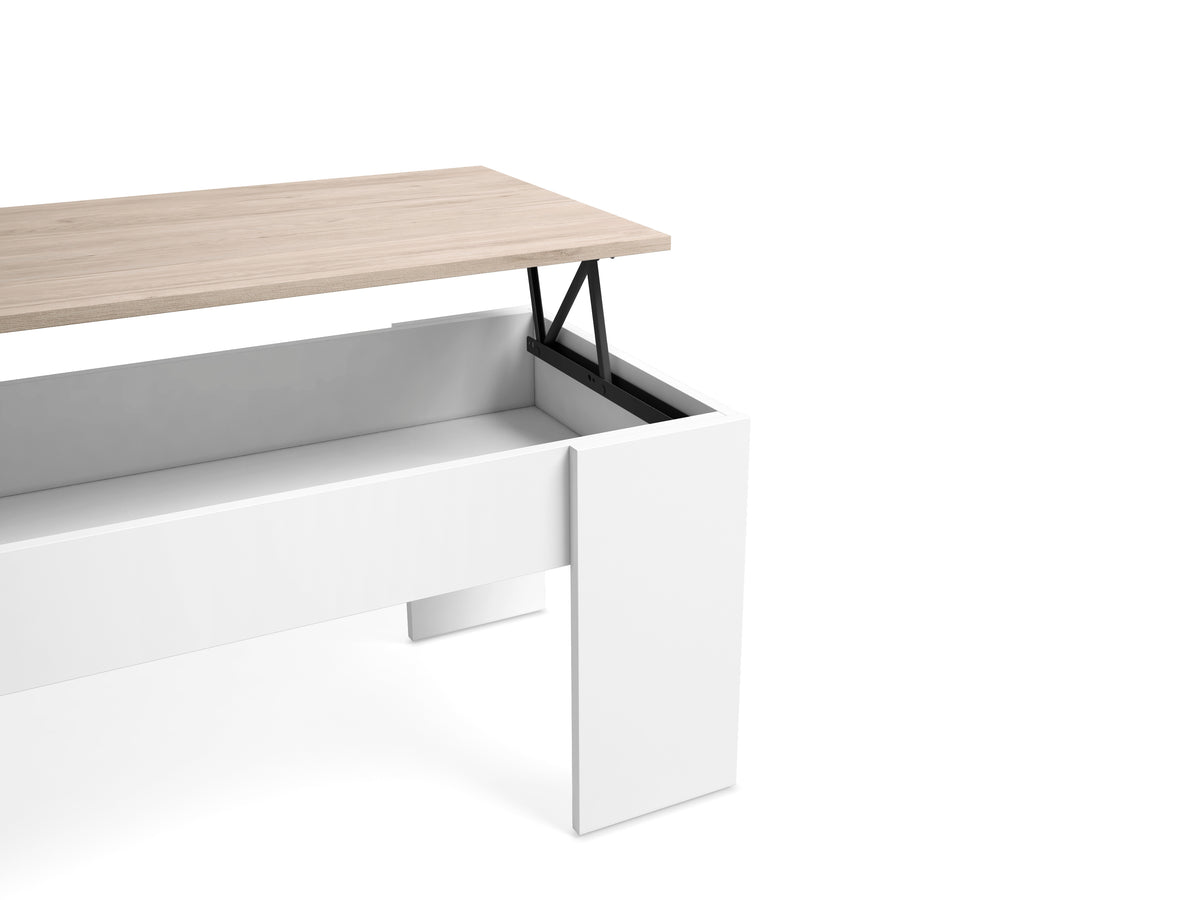 Mesa de centro elevable Low 100 × 50 cm – Blanco Mate / Sahara