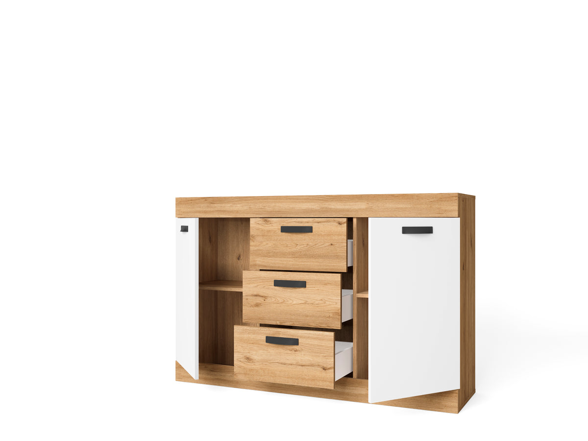Aparador Argos 2 puertas y 3 cajones 140 cm – Naturale y Blanco Mate