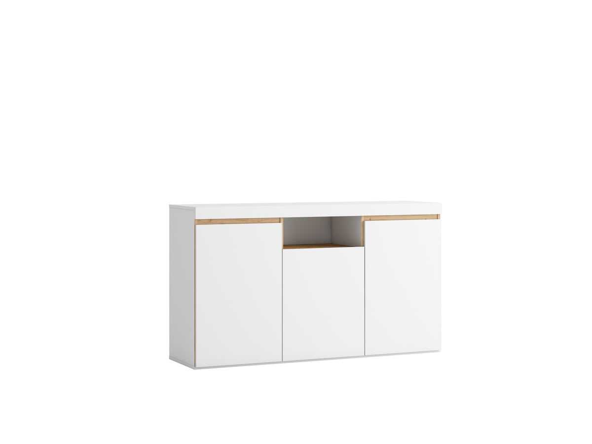Aparador Elis 3 puertas y hueco 140 cm – Blanco Mate y Naturale