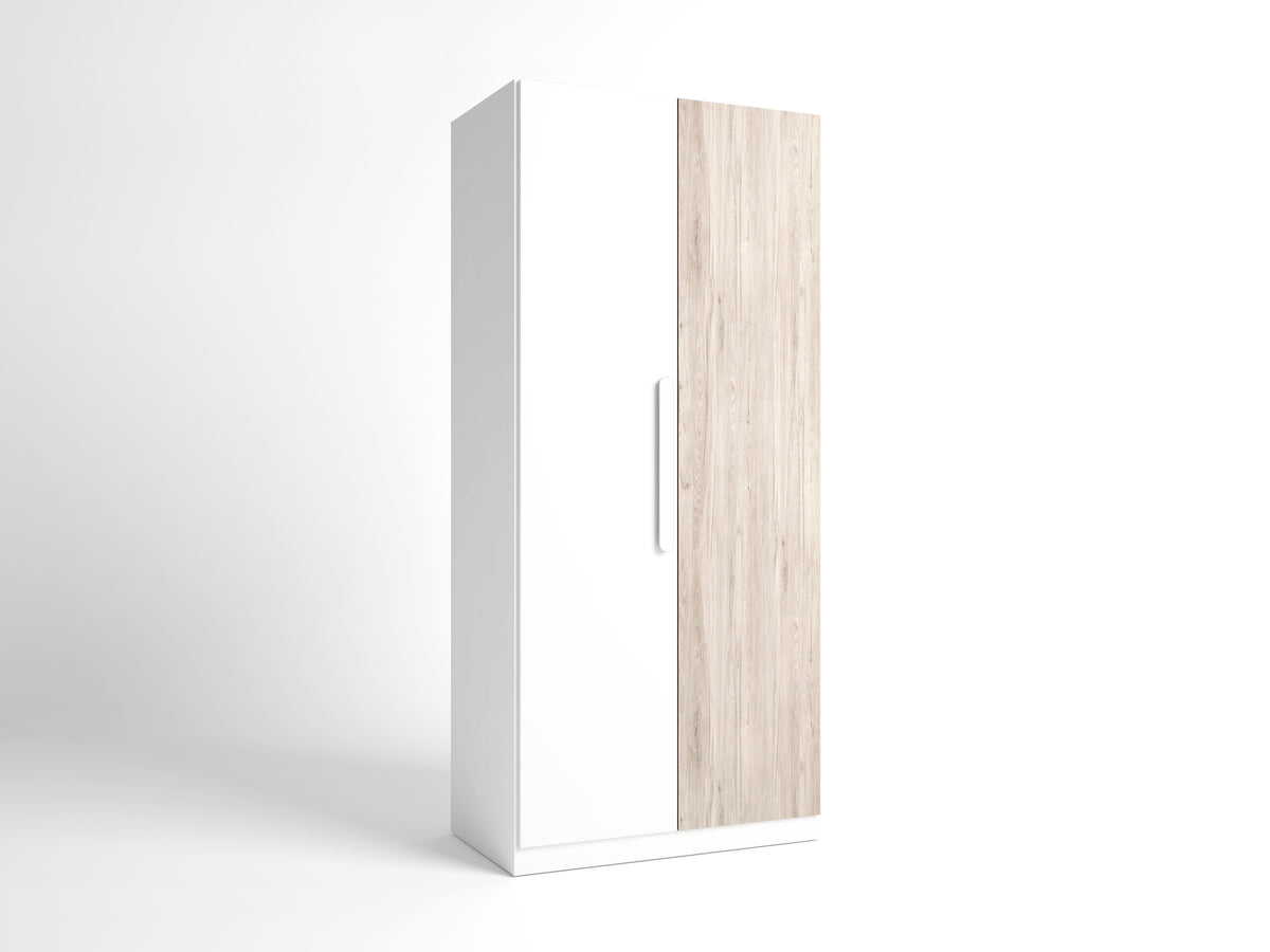 Armario Estelle 2 puertas 90 × 200 cm – Blanco Mate y Sahara