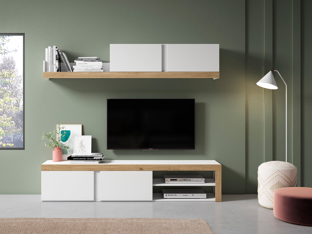Composición de salón Fly 180 cm – Blanco Mate / Naturale