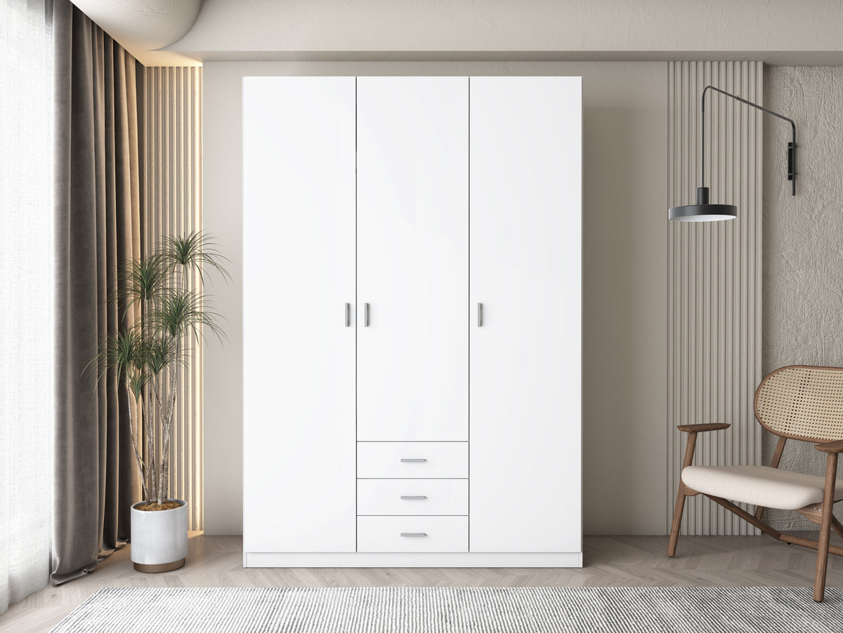 Armario Roma 3 puertas y 3 cajones 150 cm – Blanco Mate