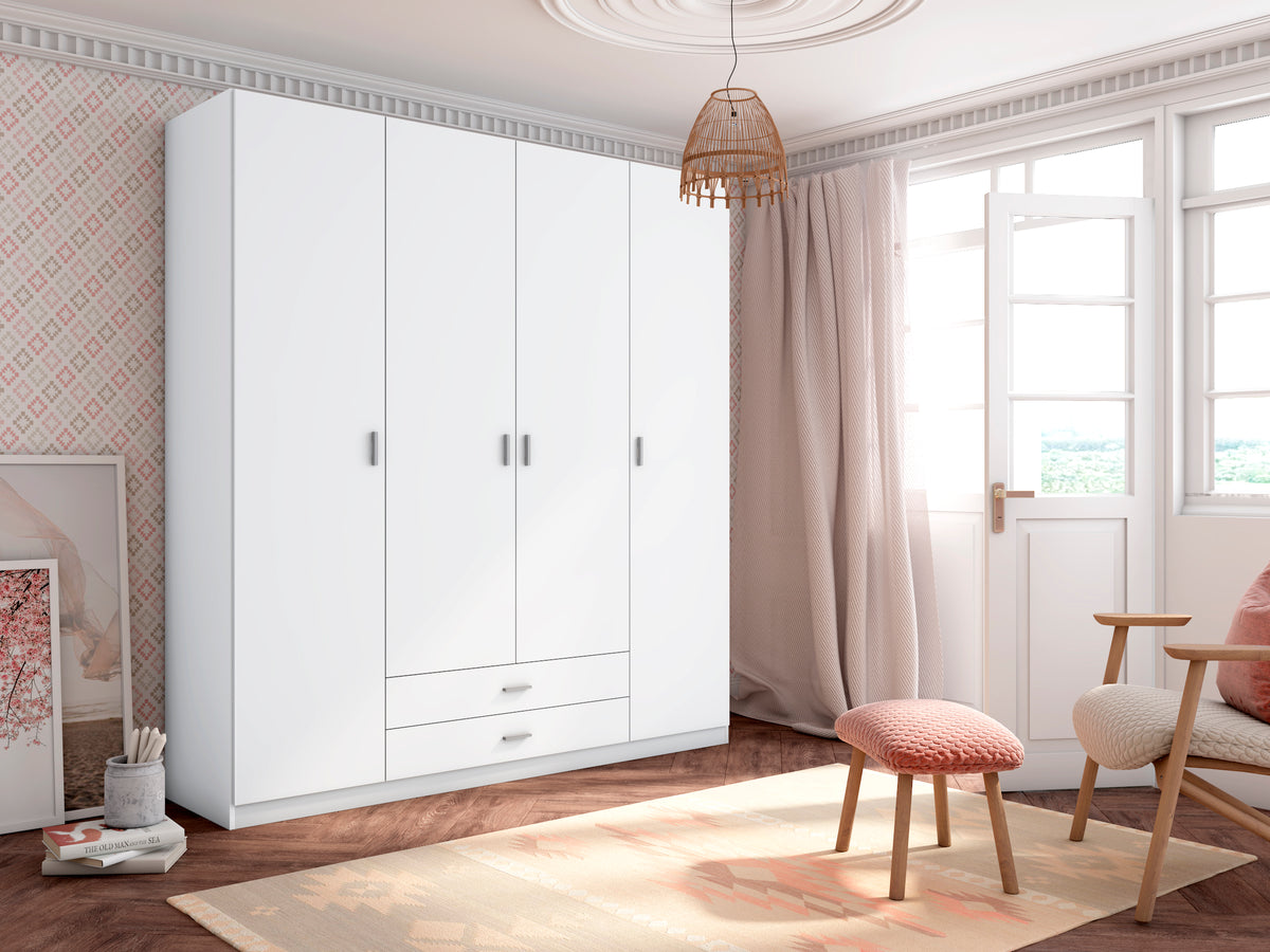 Armario Roma 4 puertas y 2 cajones 200 cm – Blanco Mate