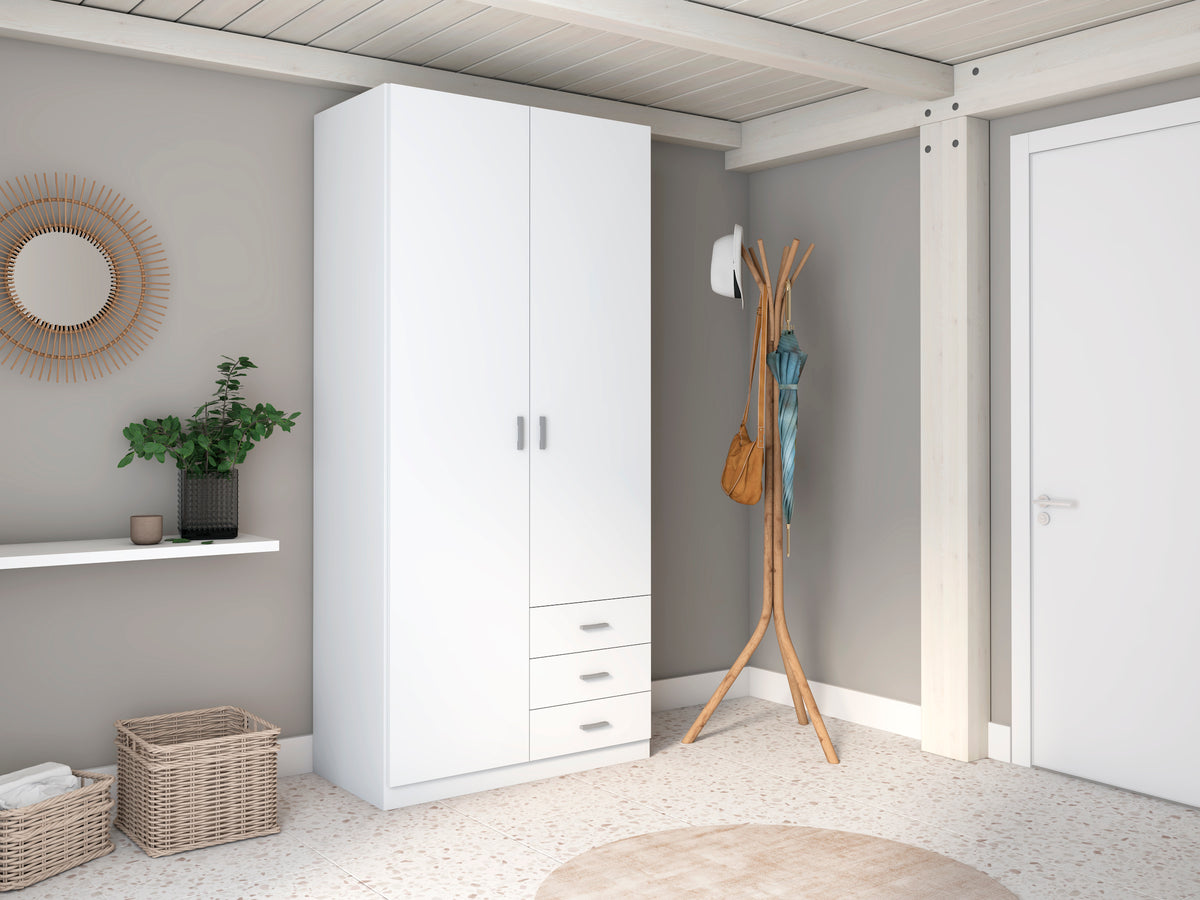 Armario Roma 2 puertas y 3 cajones 100 cm – Blanco Mate