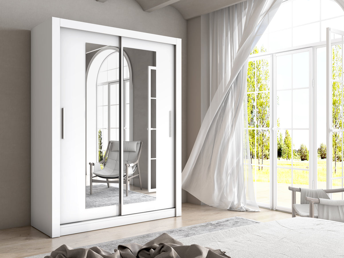 Armario Sava 2 puertas correderas con espejo 150 cm – Blanco Mate