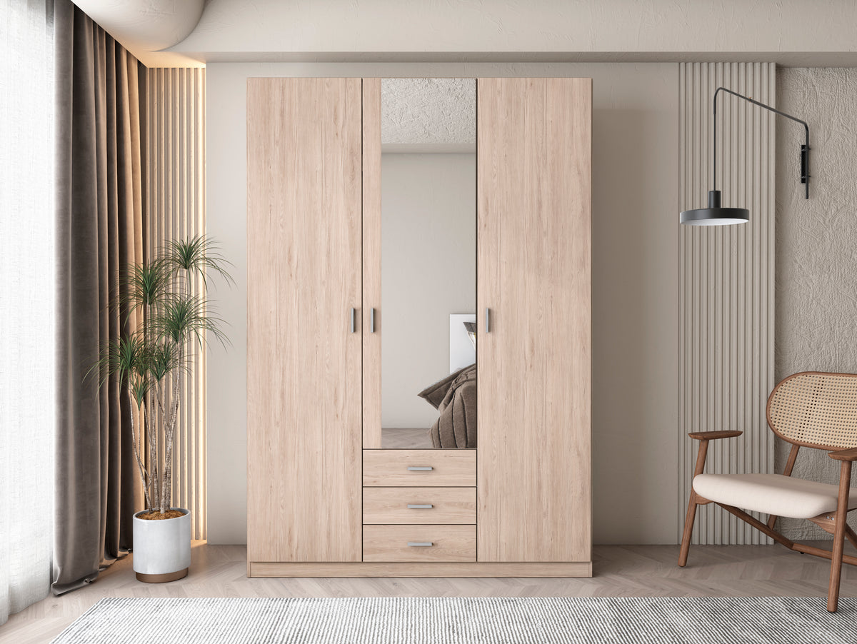 Armario Roma 3 puertas y 3 cajones con espejo 150 cm – Sahara