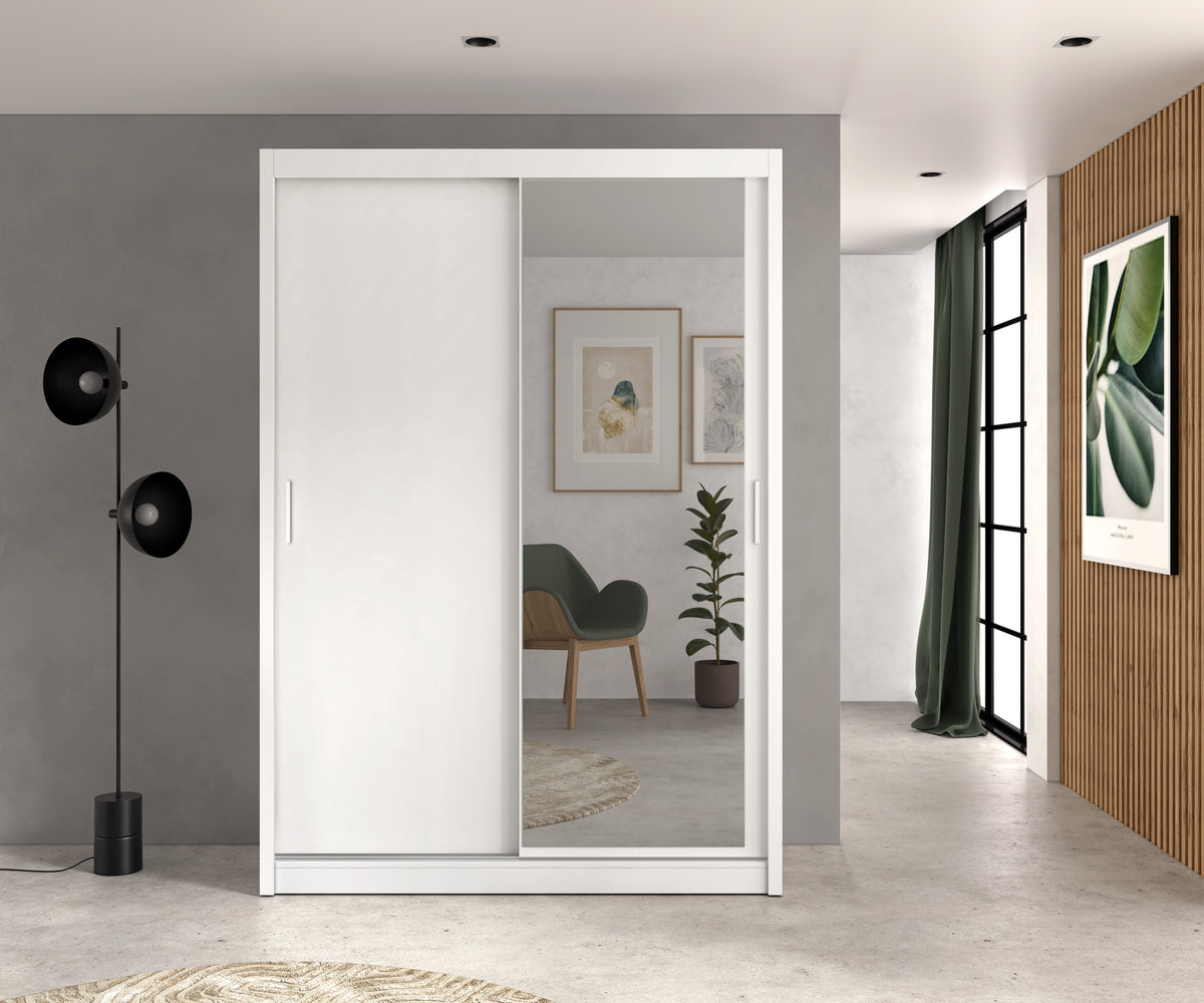 Armario Mijas 2 puertas correderas con espejo 150 cm – Blanco Mate