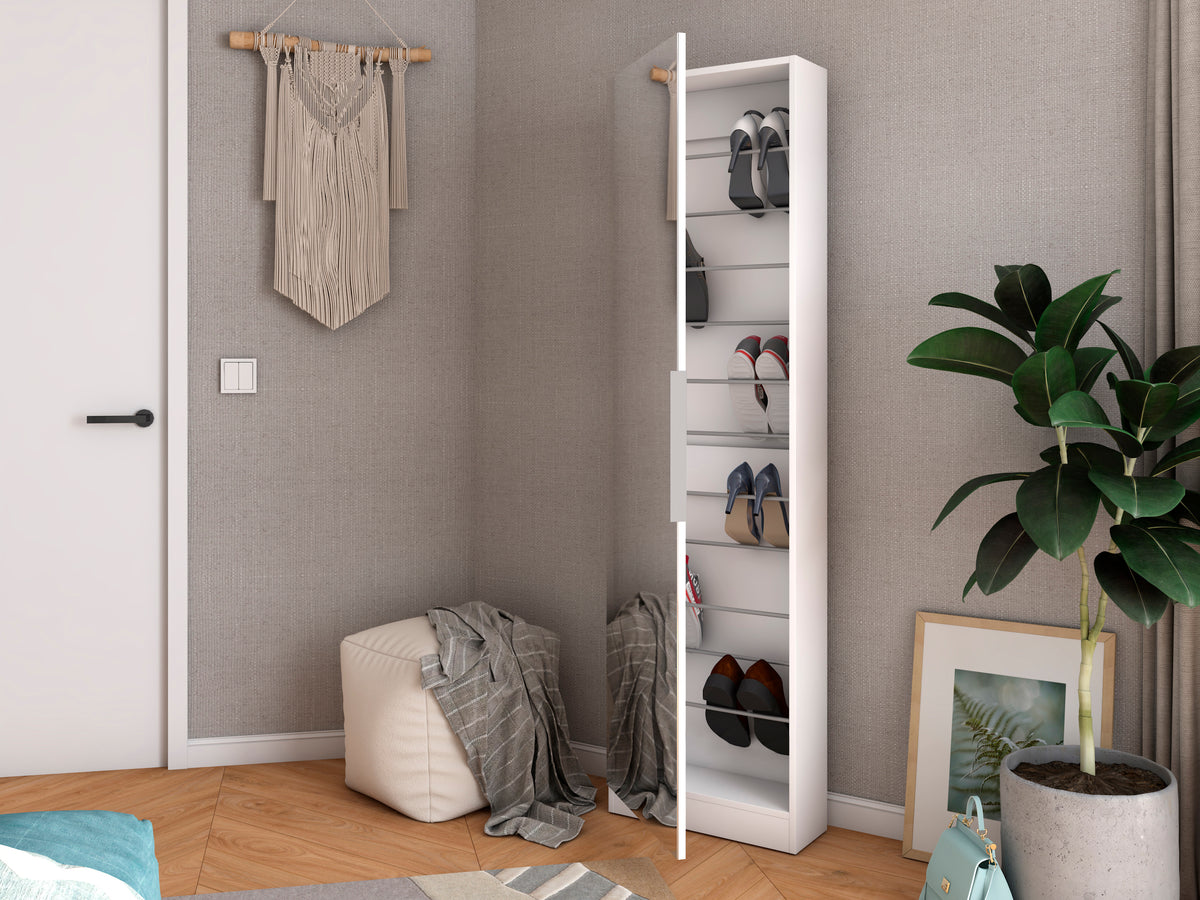 Zapatero Trend con espejo 50 × 180 cm – Blanco Mate