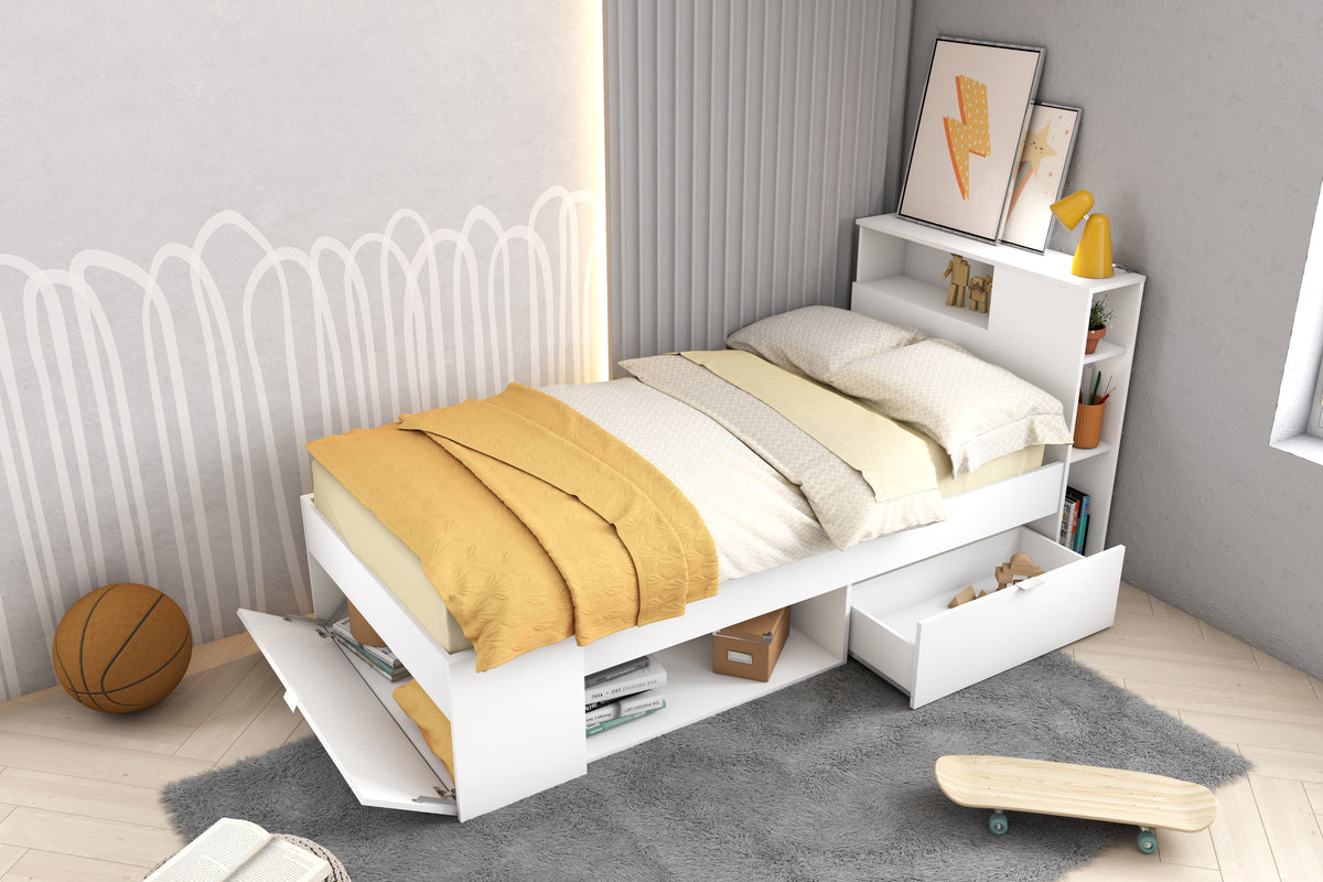 Cama compacta Ronin 90 × 190 cm – Blanco Mate