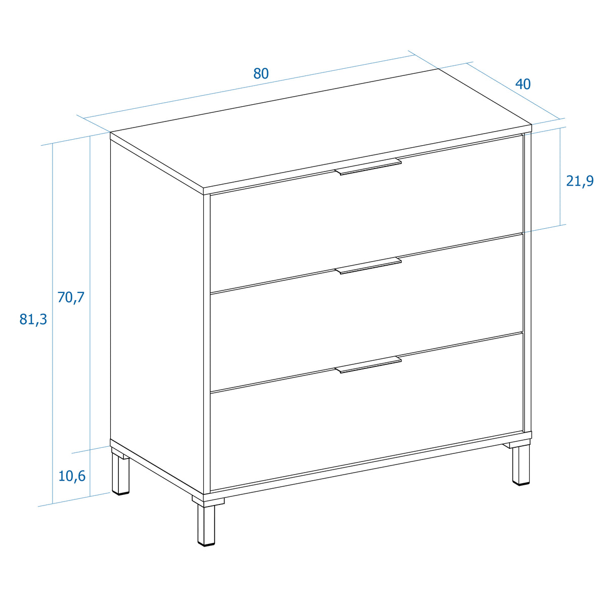 Cómoda Arlés 3 cajones 80 cm – Blanco Mate y Albo Rayado