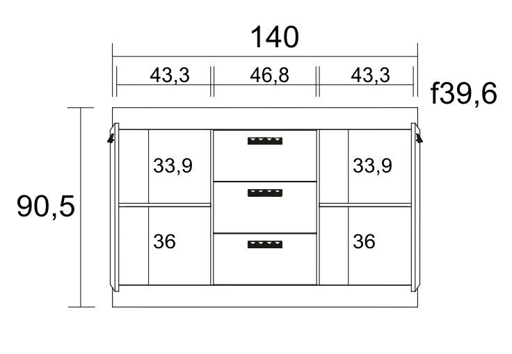 Aparador Argos 2 puertas y 3 cajones 140 cm – Naturale y Blanco Mate
