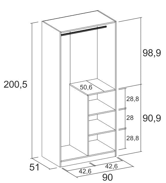 Armario Estelle 2 puertas 90 × 200 cm – Blanco Mate y Sahara