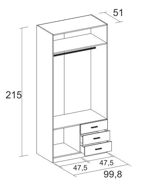 Armario Roma 2 puertas y 3 cajones 100 cm – Blanco Mate