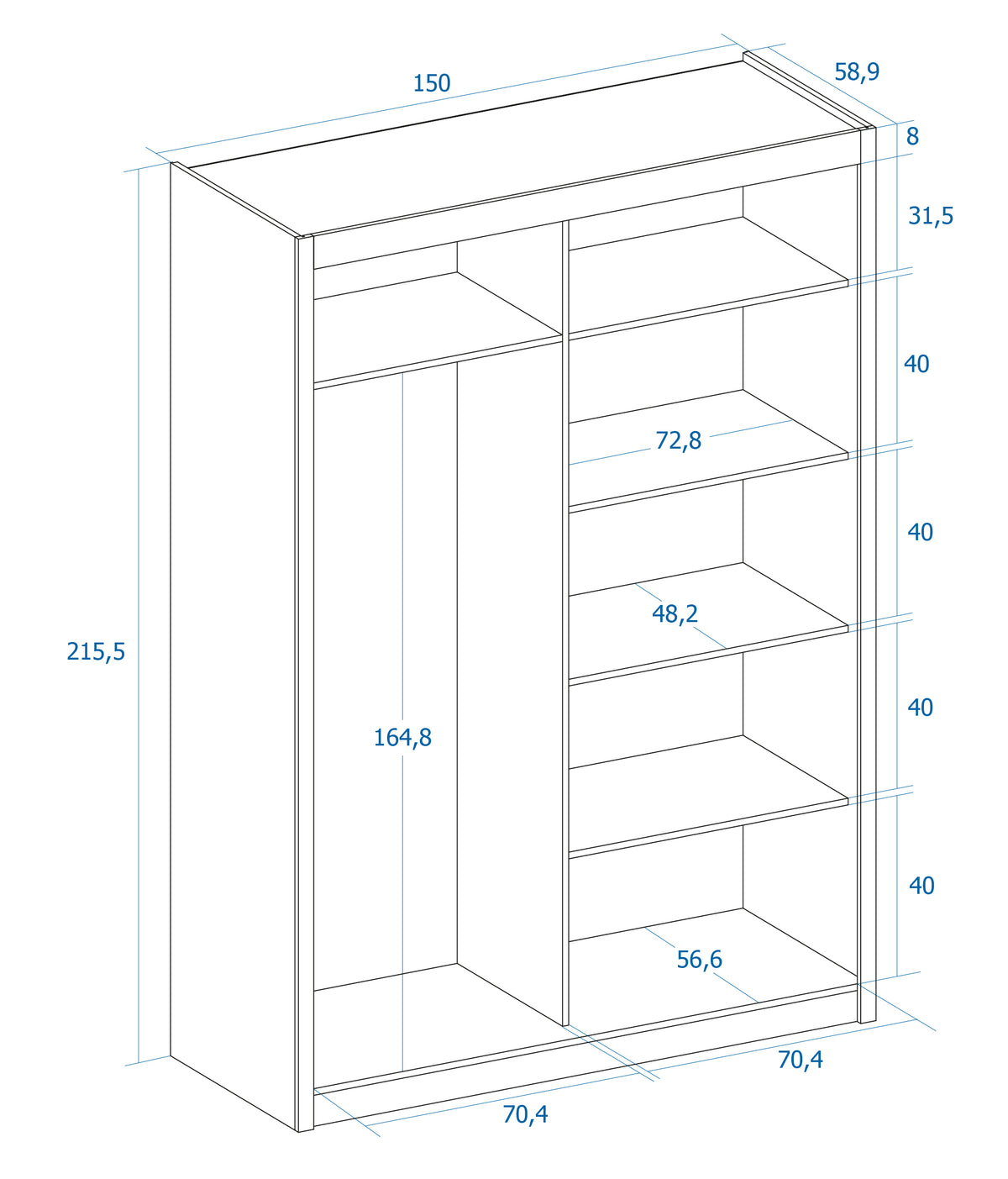 Armario Mijas 2 puertas correderas con espejo 150 cm – Sahara