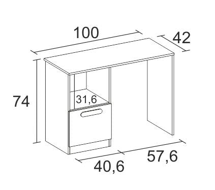 Escritorio Estelle 1 puerta y hueco 100 cm – Blanco Mate / Sahara