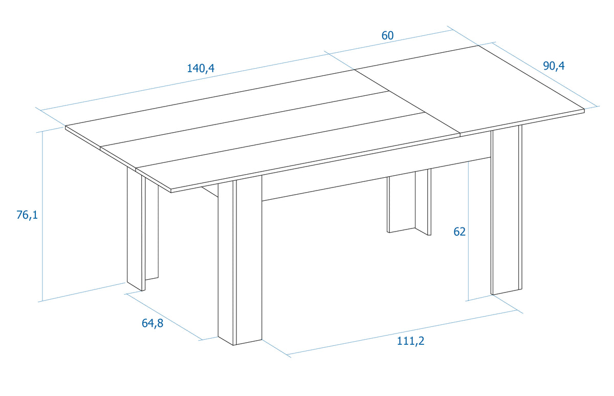 Mesa de comedor extensible Bass 140 × 90 cm – Naturale