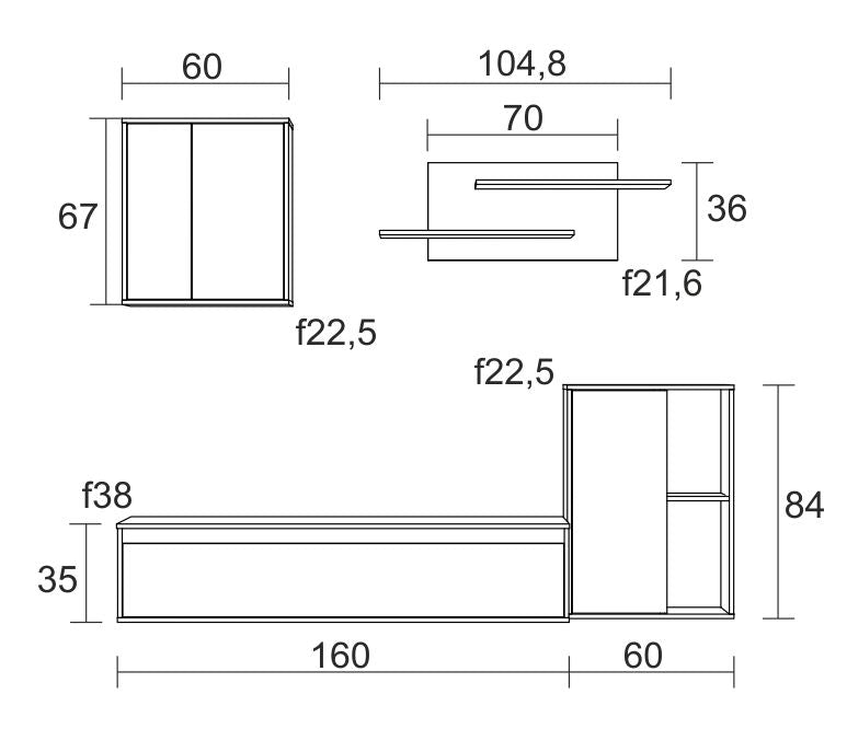 Composición de salón Legos 9 220 cm – Blanco Mate / Naturale