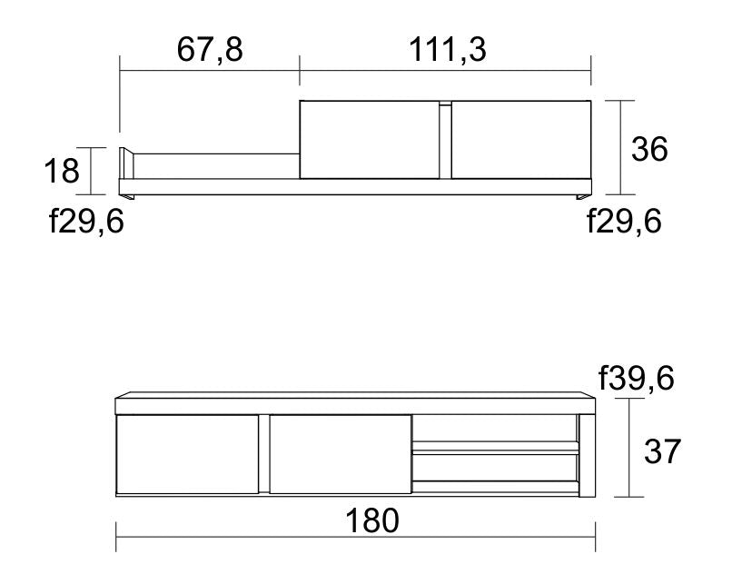 Composición de salón Fly 180 cm – Blanco Mate / Naturale