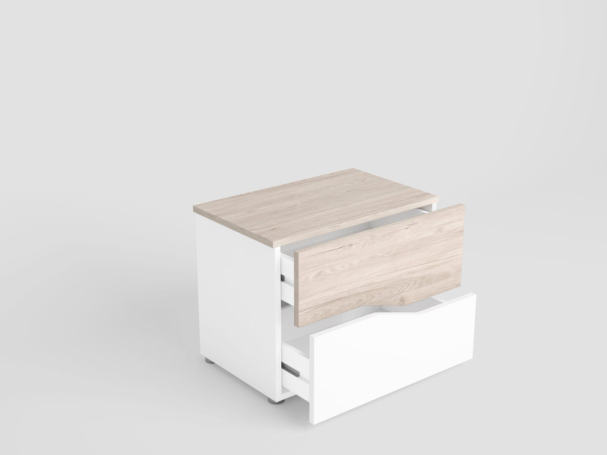 Mesita de noche Cannes 2 cajones 53,8 cm – Blanco Mate y Sahara