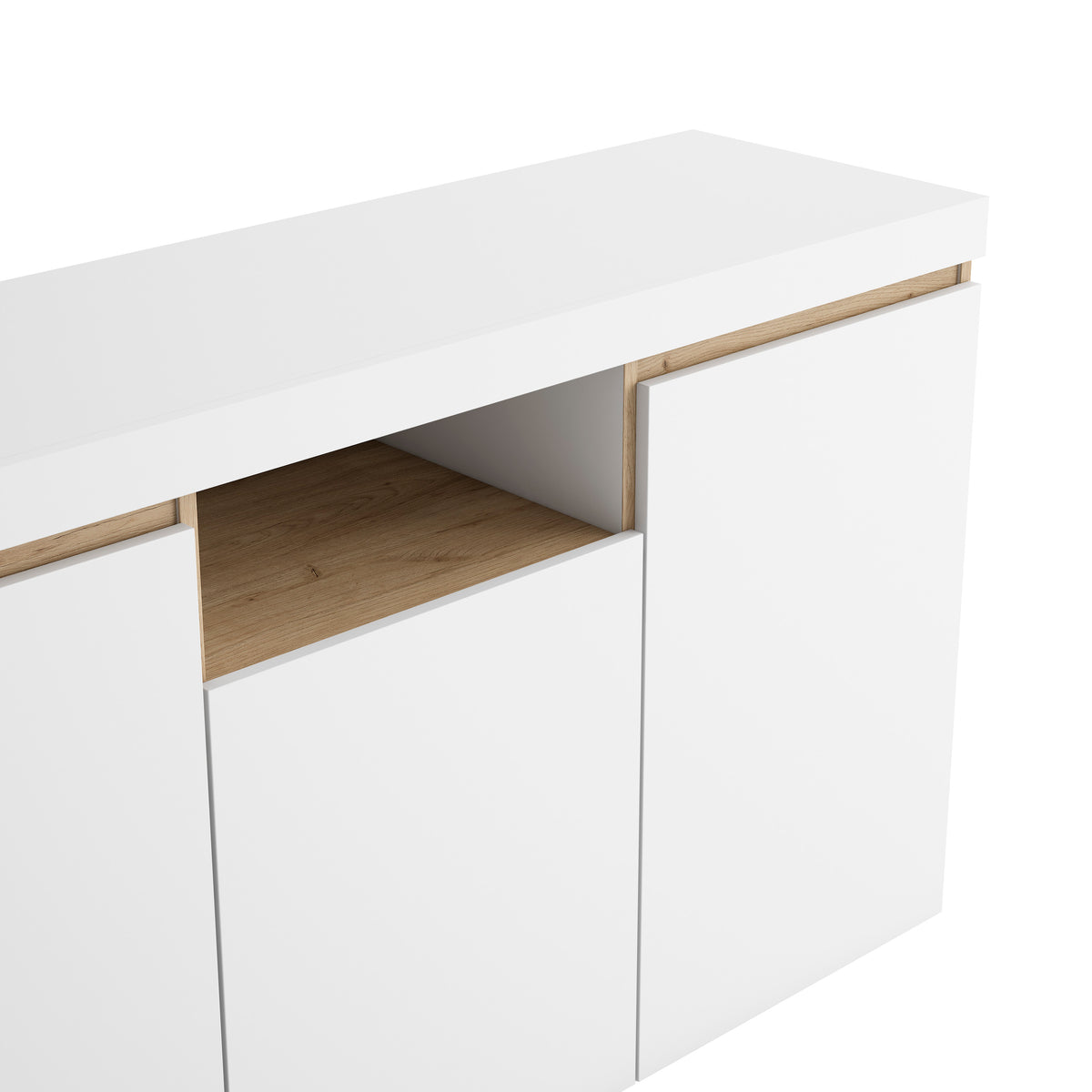 Aparador Elis 3 puertas y hueco 140 cm – Blanco Mate y Naturale