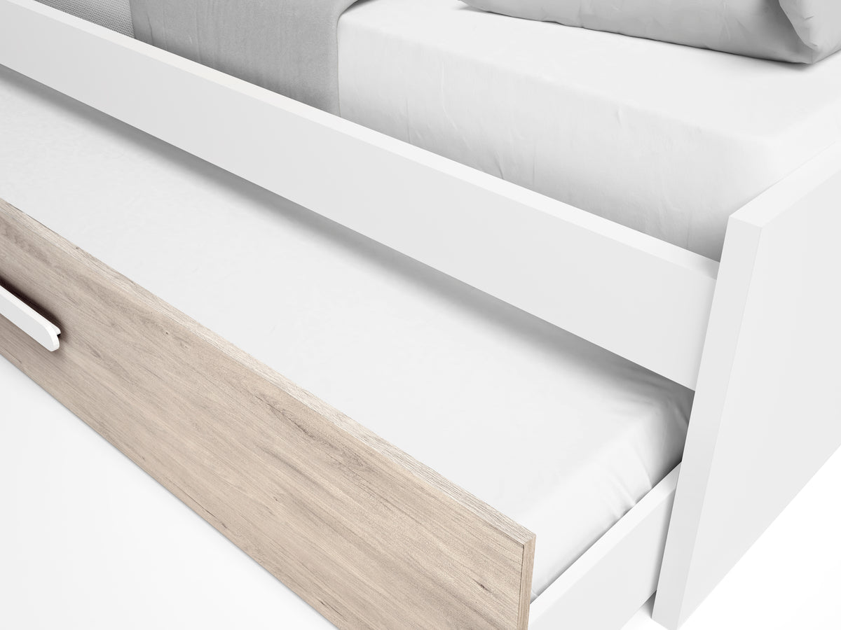 Cama nido Estelle 90 × 190 cm – Blanco Mate y Sahara