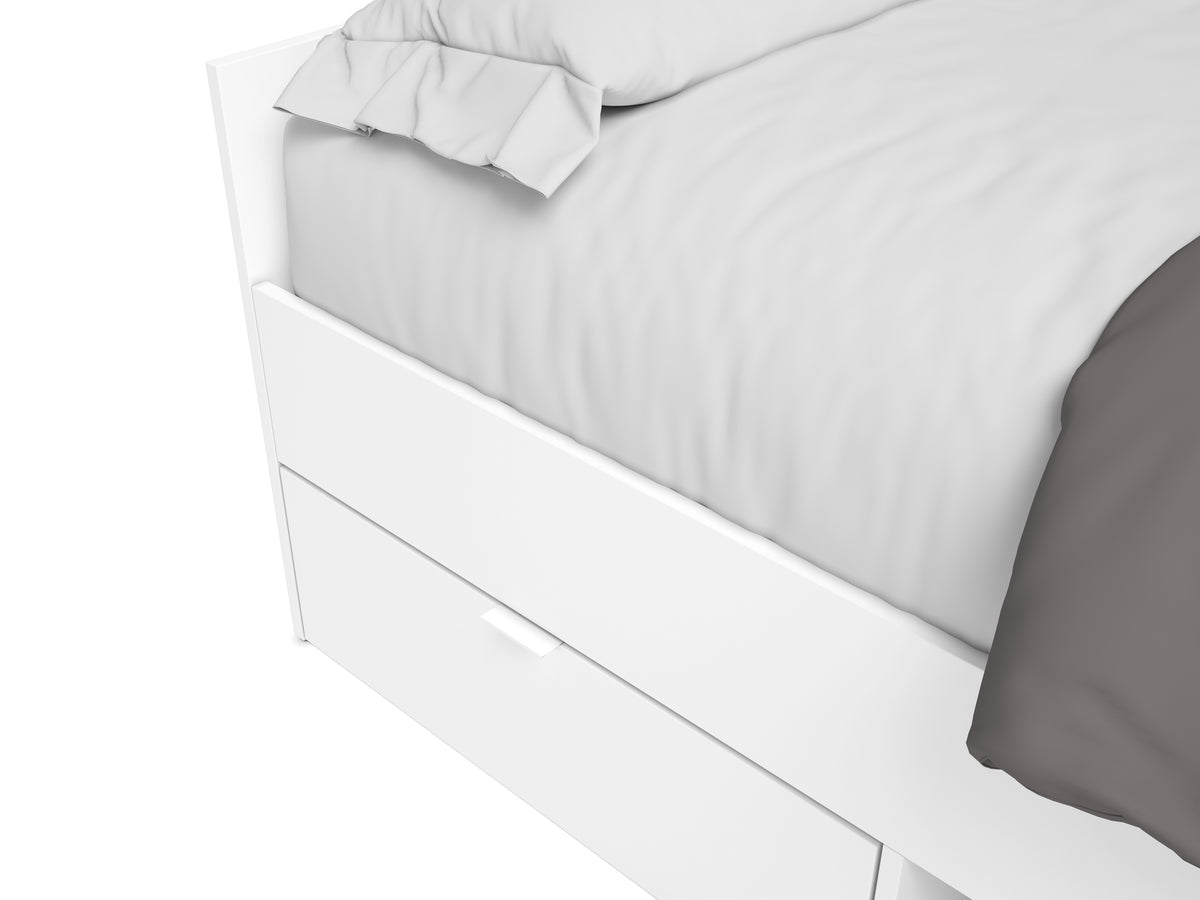 Cama Neco 2 cajones y hueco 90 × 190 cm – Blanco Mate