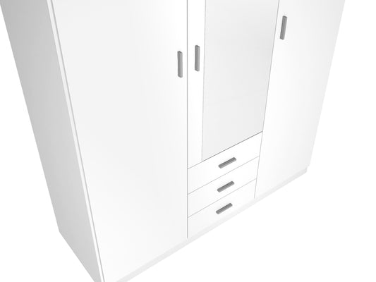 Armario Roma 3 puertas y 3 cajones con espejo 150 cm – Blanco Mate