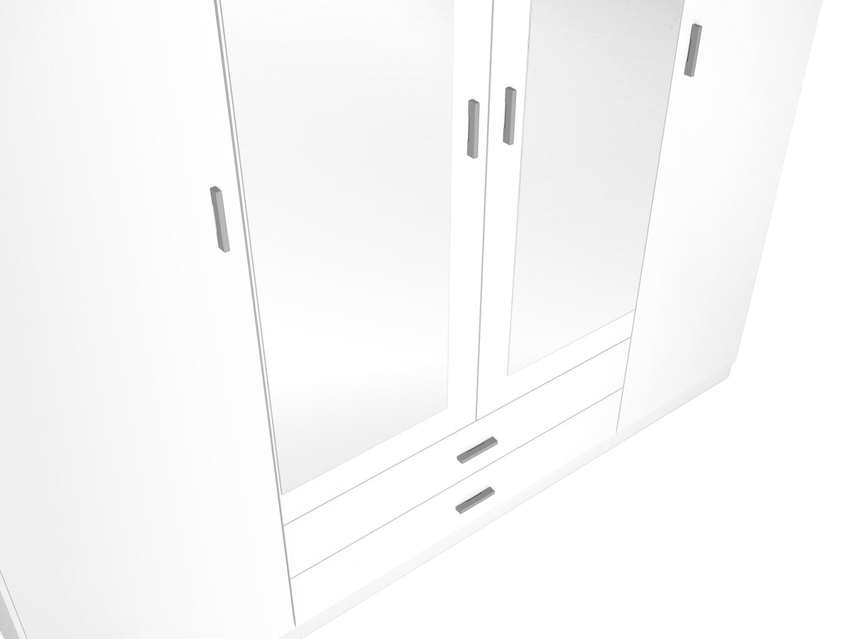 Armario Roma 4 puertas y 2 cajones con espejo 200 cm – Blanco Mate