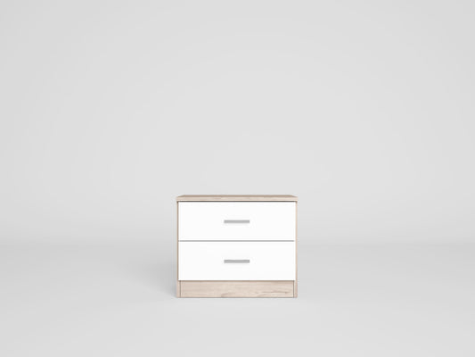 Mesita de noche Couple 2 cajones 50 cm – Sahara y Blanco Mate