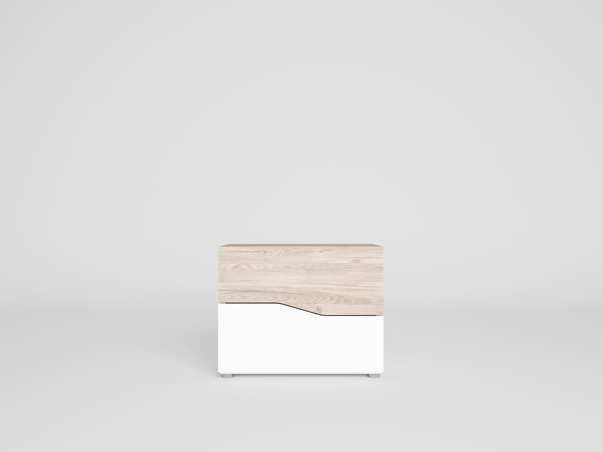 Mesita de noche Cannes 2 cajones 53,8 cm – Blanco Mate y Sahara