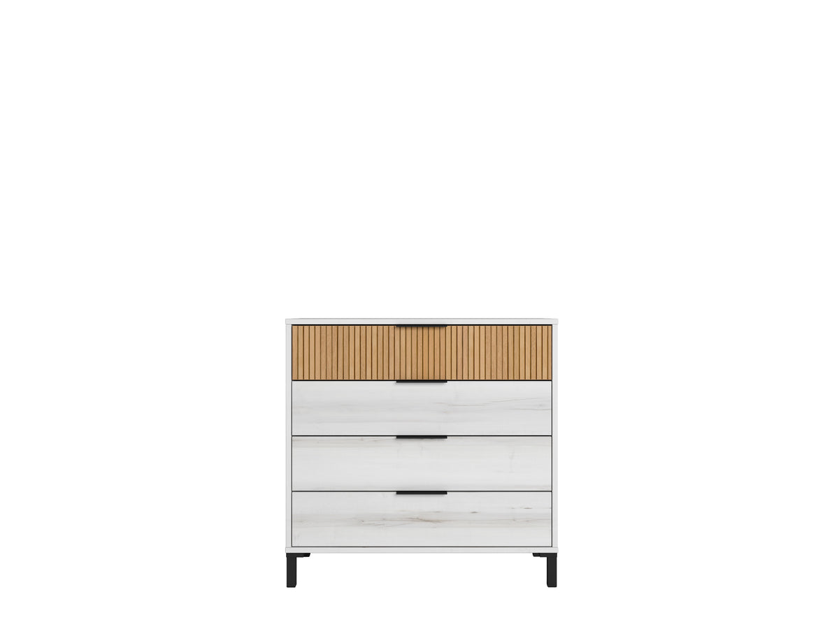 Cómoda Arlés 4 cajones 80 cm – Blanco Mate y Albo Rayado