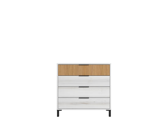 Cómoda Arlés 4 cajones 80 cm – Blanco Mate y Albo Rayado