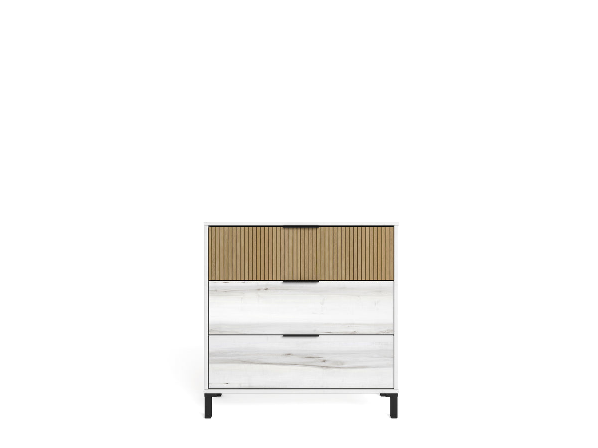 Cómoda Arlés 3 cajones 80 cm – Blanco Mate y Albo Rayado