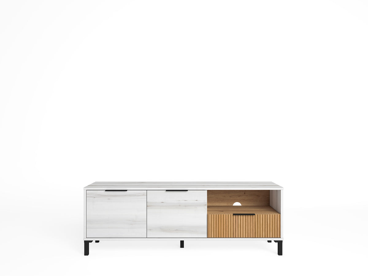 Mueble TV Tokio 1 cajón, 2 puertas y hueco 136 cm – Albo Rayado