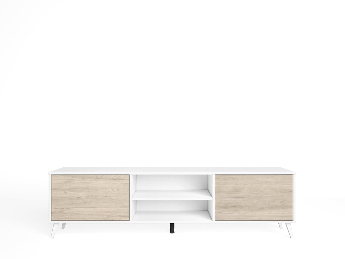 Mueble TV Tito 2 puertas y 2 huecos 180 cm – Blanco Mate y Sahara