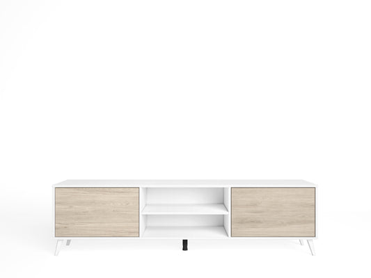 Mueble TV Tito 2 puertas y 2 huecos 180 cm – Blanco Mate y Sahara
