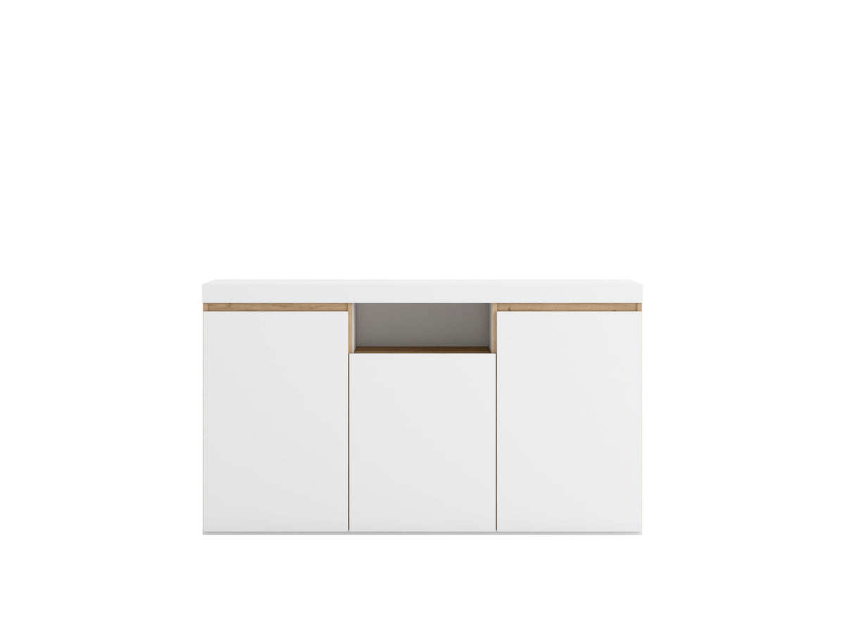 Aparador Elis 3 puertas y hueco 140 cm – Blanco Mate y Naturale