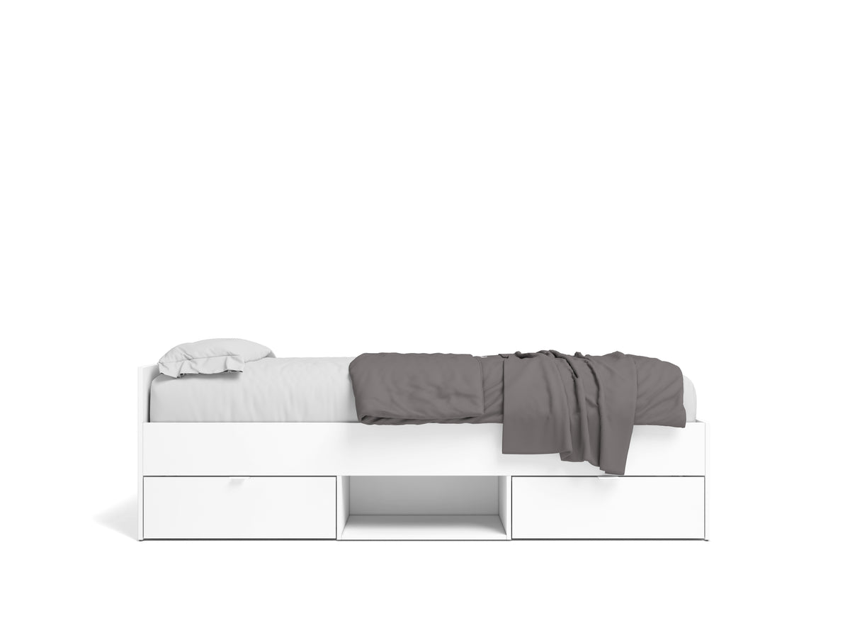 Cama Neco 2 cajones y hueco 90 × 190 cm – Blanco Mate
