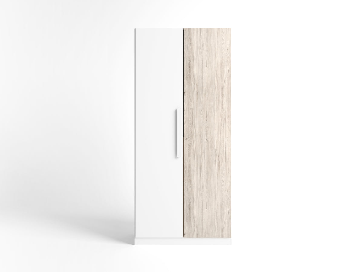 Armario Estelle 2 puertas 90 × 200 cm – Blanco Mate y Sahara