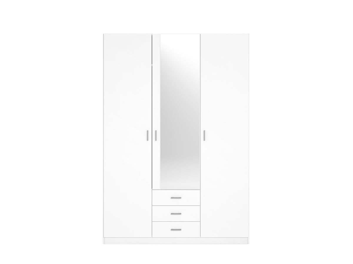 Armario Roma 3 puertas y 3 cajones con espejo 150 cm – Blanco Mate