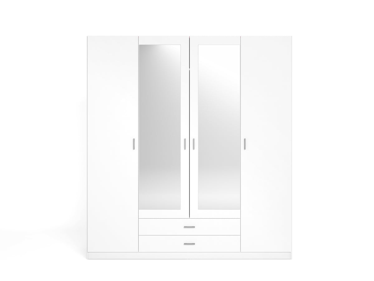 Armario Roma 4 puertas y 2 cajones con espejo 200 cm – Blanco Mate