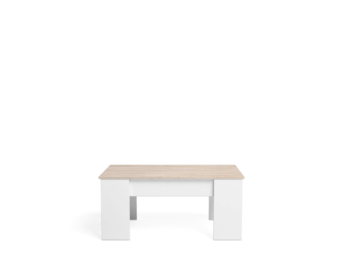 Mesa de centro elevable Low 100 × 50 cm – Blanco Mate / Sahara