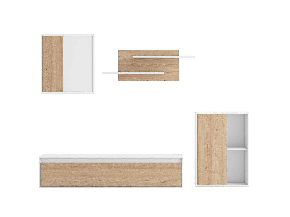 Composición de salón Legos 9 220 cm – Blanco Mate / Naturale