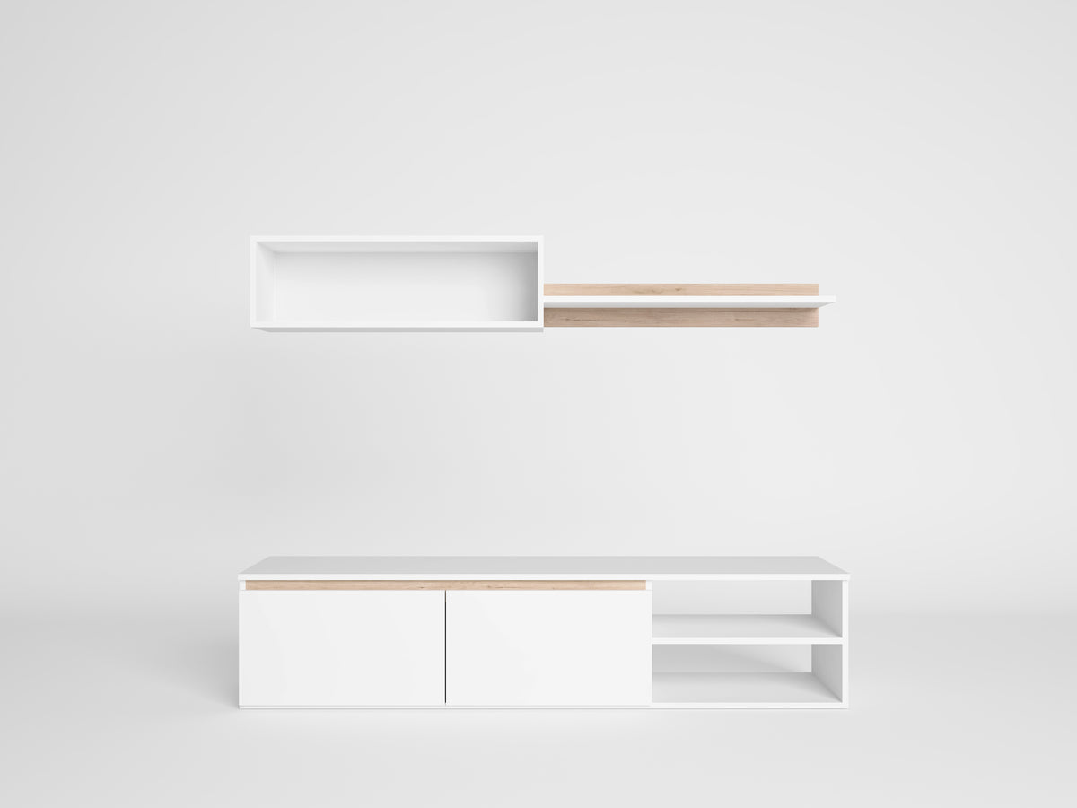 Composición de salón Eco 160 cm – Blanco Mate / Sahara