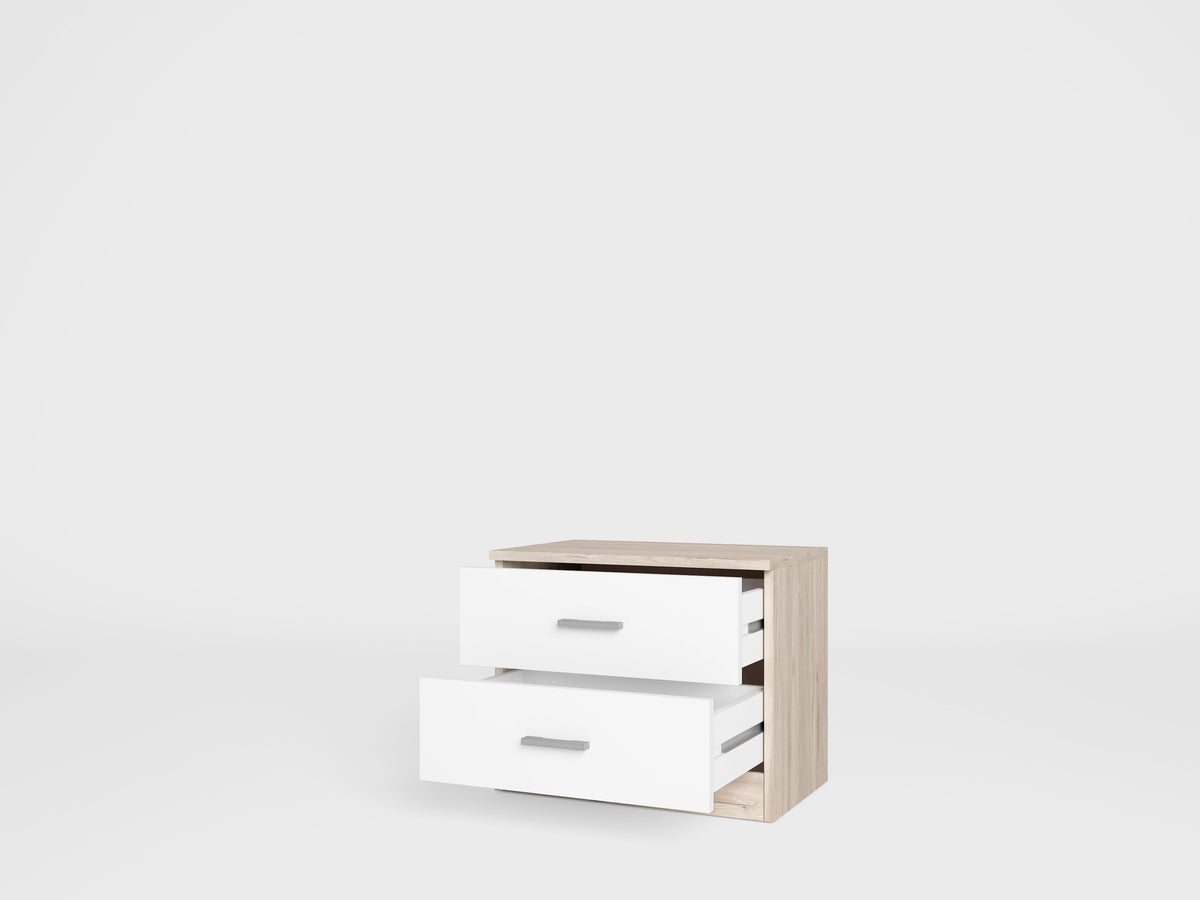 Mesita de noche Couple 2 cajones 50 cm – Sahara y Blanco Mate
