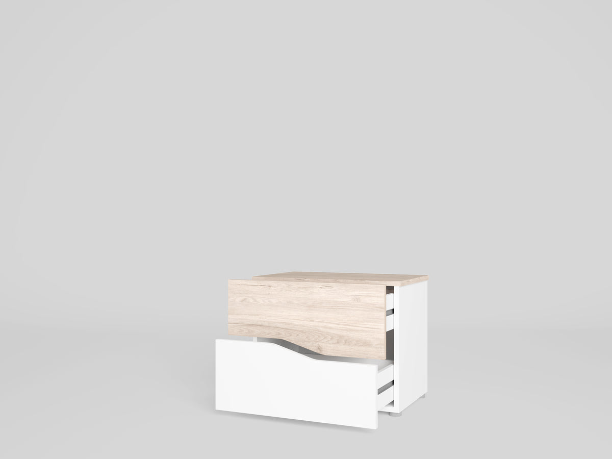 Mesita de noche Cannes 2 cajones 53,8 cm – Blanco Mate y Sahara