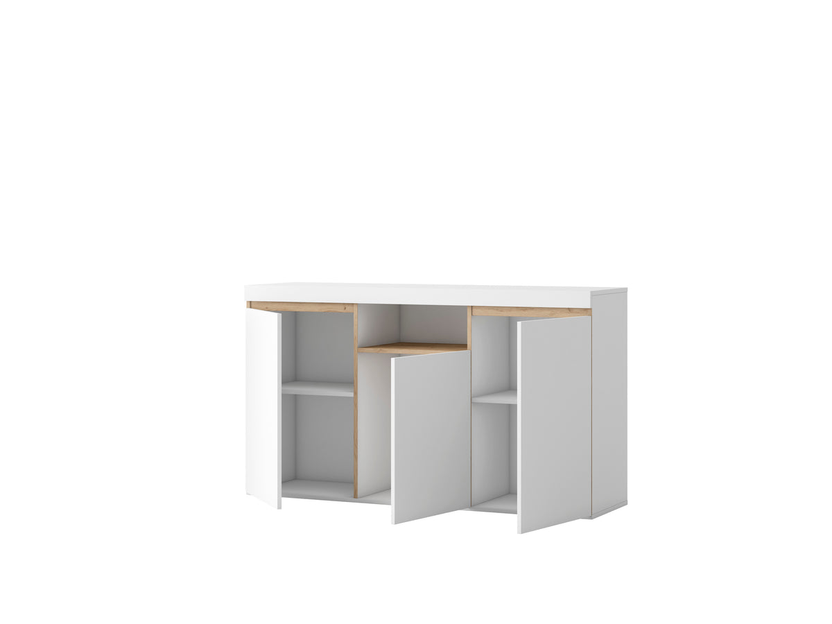 Aparador Elis 3 puertas y hueco 140 cm – Blanco Mate y Naturale